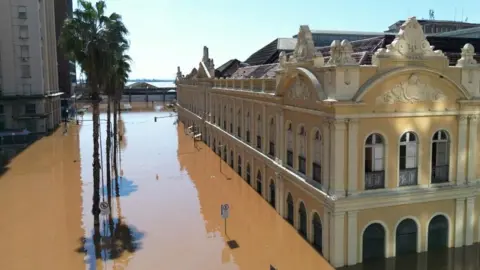 A drone view of the flooded area around the historic market in Porto Alegre, Rio Grande do Sul, Brazil, May 7, 2024.