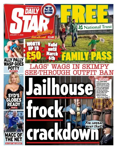 The headline on the front page of the Star reads: "Jailhouse frock crackdown".