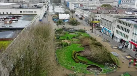 An aerial shot showing the aftermath of the tree felling in Armada Way.