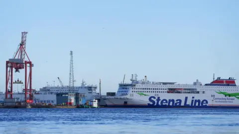 The Stena Estrid ferry arriving into Dublin Port on Thursday after departing Holyhead in the UK, as sailings resume following a temporary closure due to damage caused by Storm Darragh in early December.