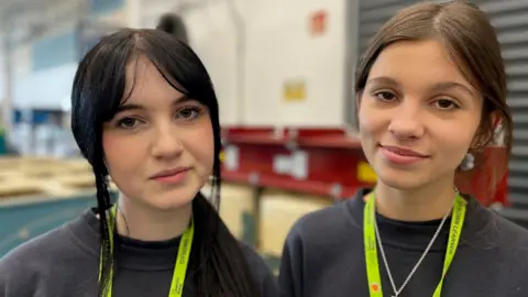 Left to right: Grace Dennehy and Hollie Massey, learning to be wind turbine technicians