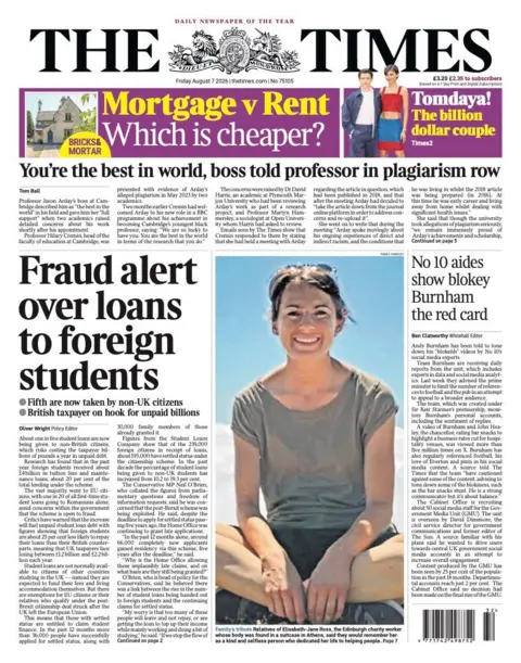 "Fraud alert over loans to foreign students" reads the headline on the front page of the Times. 
