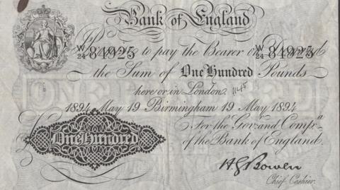 A £100 bank note from 1894 