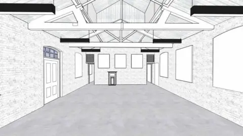 Network Rail/City of York Council A basic, black-and-white sketch of an open space with sound proofing on the walls.