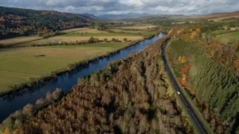 Aerial view of A9 in Perth and Kinross