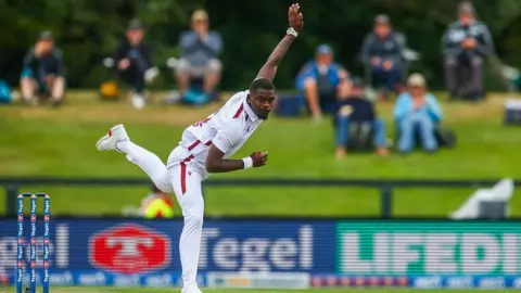 Jayden Seales in action for West Indies