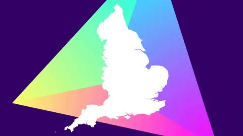 BBC A stylised map of England against the BBC's election graphics