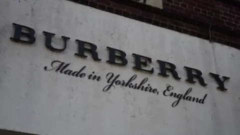 Close-up of the Burberry signage at its Castleford mill.