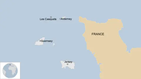 Map showing Les Casquets, France, Alderney, Jersey and Guernsey