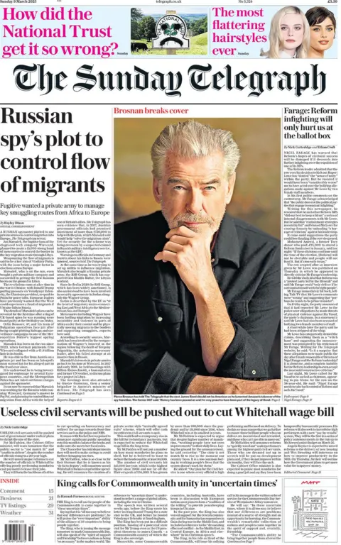 Sunday Telegraph Headline reads: Russian spy conspiracy to control the flow of migrants