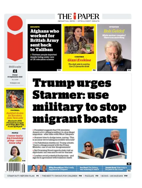  use military to stop migrant boats" reads the headline on the front page of The i Paper.