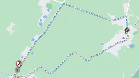 Cambridgeshire County Council A map shows the road closure in red and the diversion route in blue. 