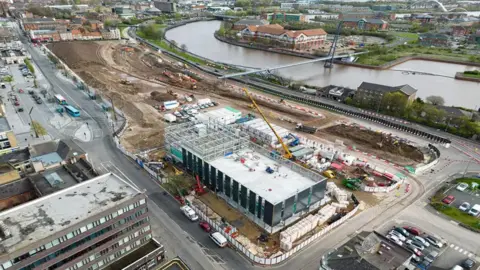 Stockton-on-Tees Borough Council A general view of the building site which involves piling work which has started at the site of Stockton's new Waterfront urban park