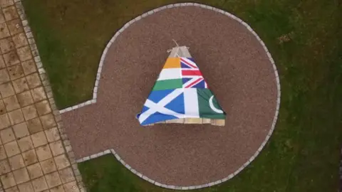 Aerial view of memorial in Kingussie