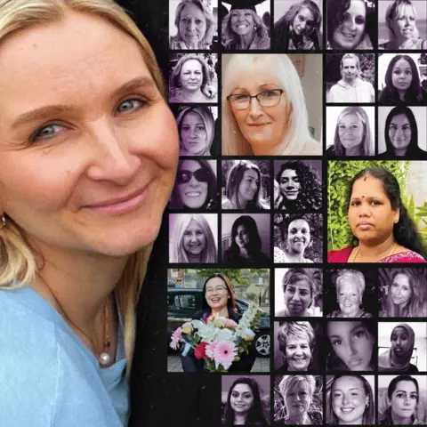 BBC Composite image of some of the women killed by men in 2025, including Isobella Knight on the le, and colour photos of three other women