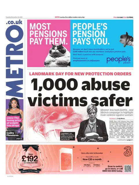 1,000 abuse victims safer," reads the headline on the front page of the Metro newspaper.