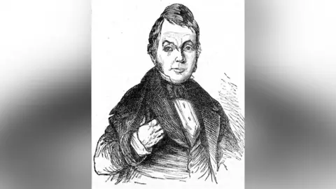 Getty Images A black and white drawing of a man dressed in Victorian-era clothing.