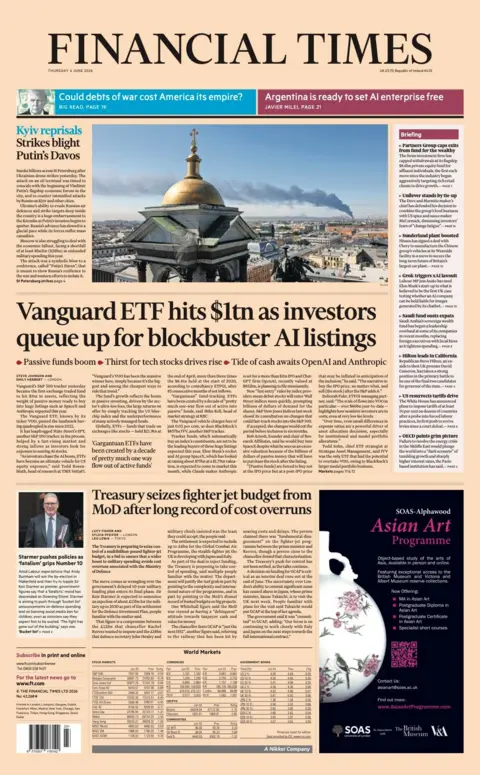 The headline on the front page of the Financial Times: "Kyiv reprisals: Strikes blight Putin's Davos."