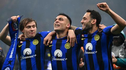Inter Milan celebrate winning the title