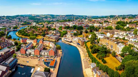 Aerial view of Exeter on a sunny day