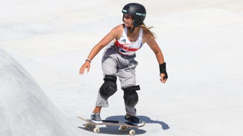 GB Olympic hopeful Sky Brown competing at 2020 Olympic Skateboarding competition. 