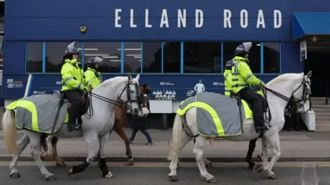 Police horses outside Elland Road