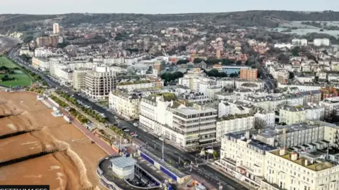 Getty Images An aerial view of Eastbourne beach and seafront.