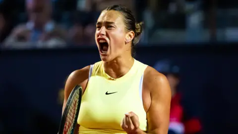 Aryna Sabalenka celebrates victory at Italian Open