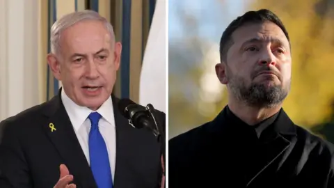 On the left, Netanyahu; on the right, Zelensky.