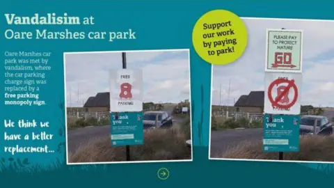 Kent Wildlife Trust Parking signage at Oare Marshes