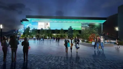 Derbion An artist impression of the new look Eastern Gateway project in Derby at night