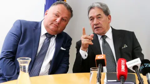 Getty images Shane Jones and Winston Peters painted at a news conference