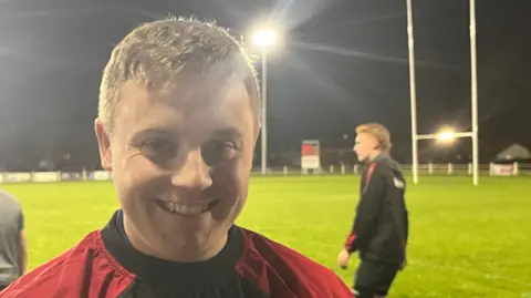 Rhyl rugby club's Owen Jones at training on the club's pitch.