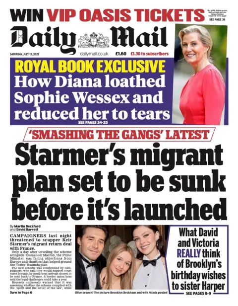 The headline on the front page of the Daily Mail reads: "Starmer's migrant plan set to be sunk before it's launched".