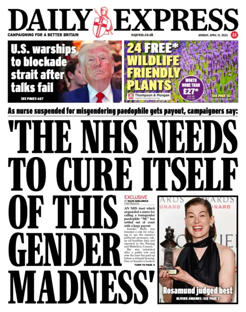 "The NHS needs to cure itself of this gender madness," reads the headline on the front page of the Daily Express.