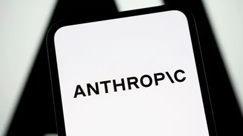 Black and white Anthropic logo displayed on a smartphone screen.