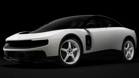 A white, custom version of the electric Ferrari Luce sold during a Sotheby's auction.