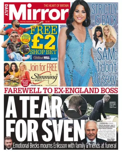 A manchete na primeira página do Daily Mirror diz: 'Uma lágrima por Sven'