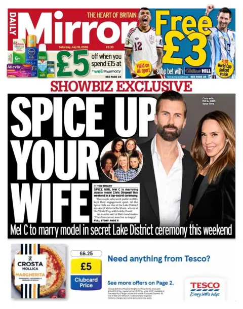 The headline on the front page of the Daily Mirror reads: 'Spice up your wife.'