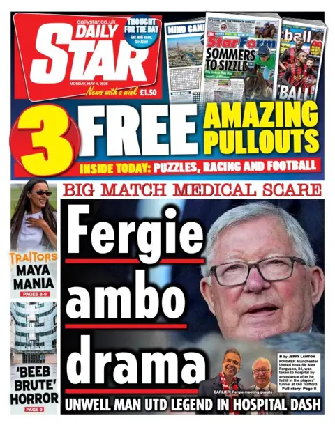 The headline on the front page of the Daily Star leads: "Fergie ambo drama."