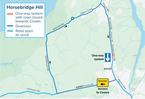 Southern Water Map showing diversion and one-way system.