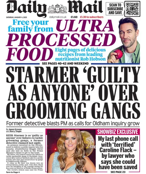 The headline in the Daily Mail reads: "Starmer 'guilty as anyone' over grooming gangs'