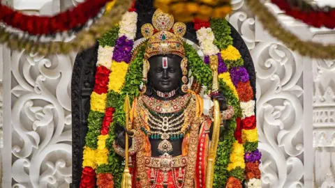 Getty Images A view of the idol of the Hindu god Ram after the consecration at the Ram Mandir on January 22, 2024 in Ayodhya, India
