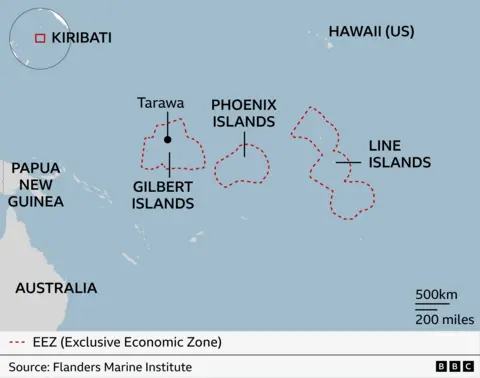 A map showing the location of Kiribati.