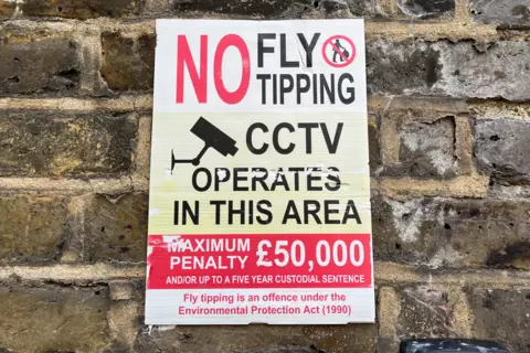 Poster warning about fly-tipping and the use of CCTV in the area