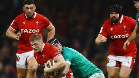 Wales' Jac Morgan is tackled by Ireland's James Ryan