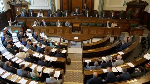 Overhead shot of the council meting.
