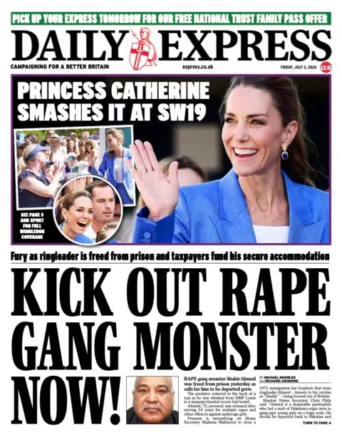 "Kick out rape gang monster now!" reads the headline on the front page of the Daily Express.