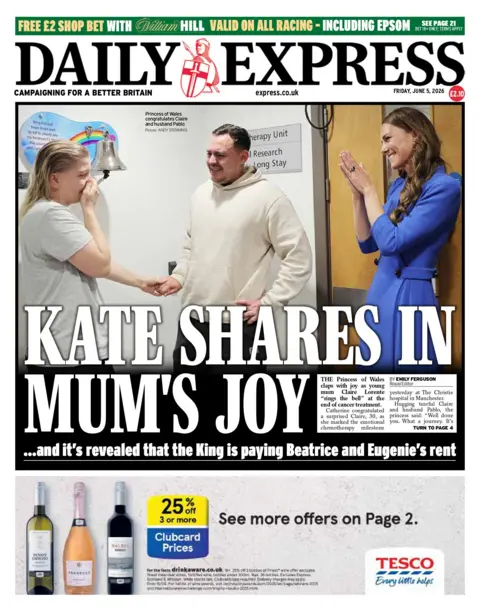 "Kate shares in Mum's joy," reads the headline on the front page of the Daily Express. 