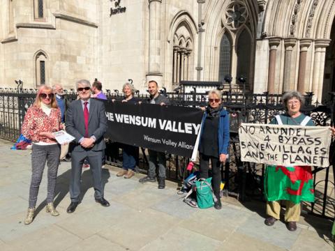 Campaigners against road development projects including the A47 outside the High Court